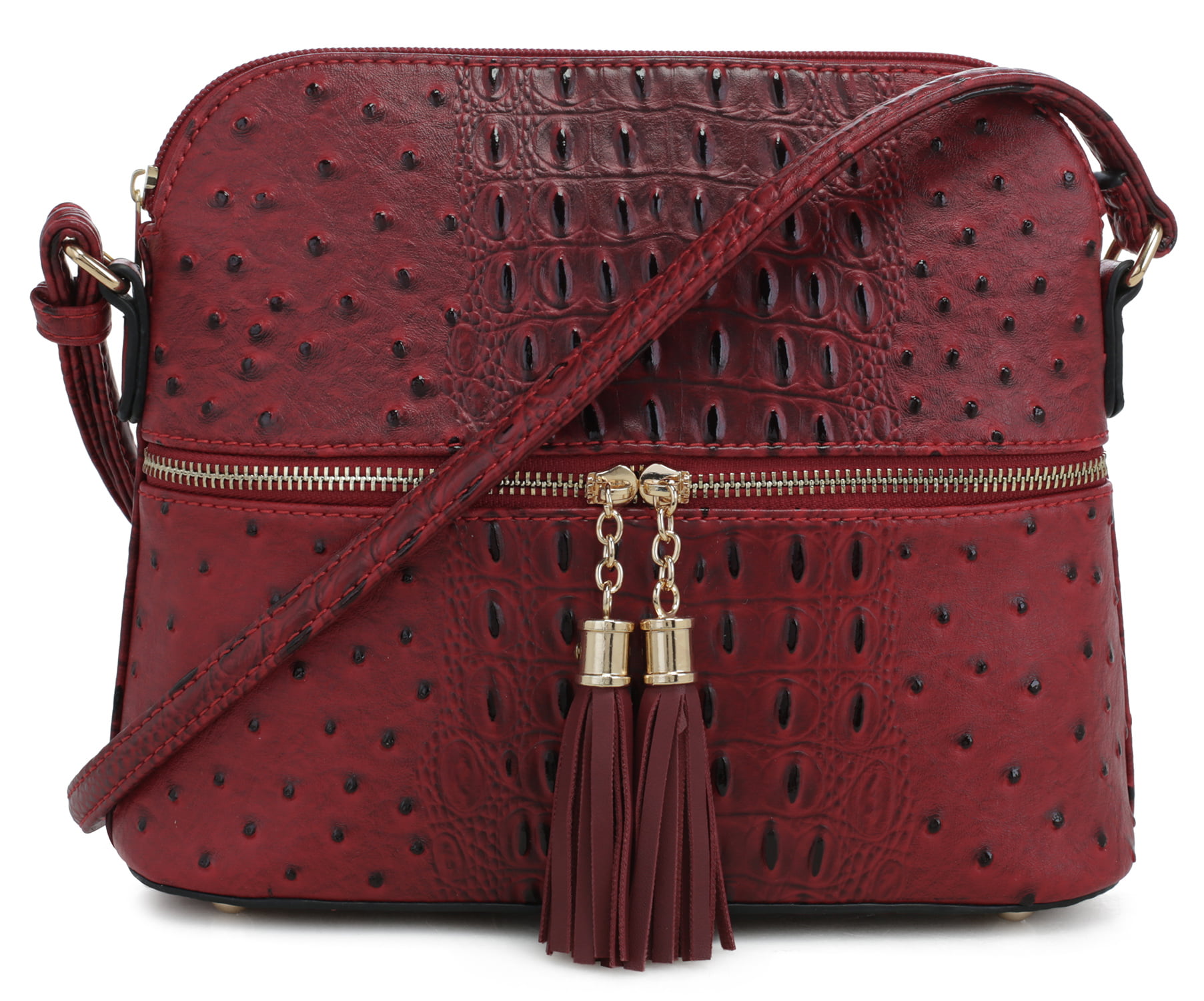Deluxity Animal Ostrich Lightweight Dome Crossbody Bag Tassel-Red ...