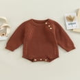 thumbnail image 2 of Infant Baby Knitting Jumpsuit  Solid Color Ribbed Long Sleeve Crew Neck Button Closure Romper for Boys Girls, 2 of 7
