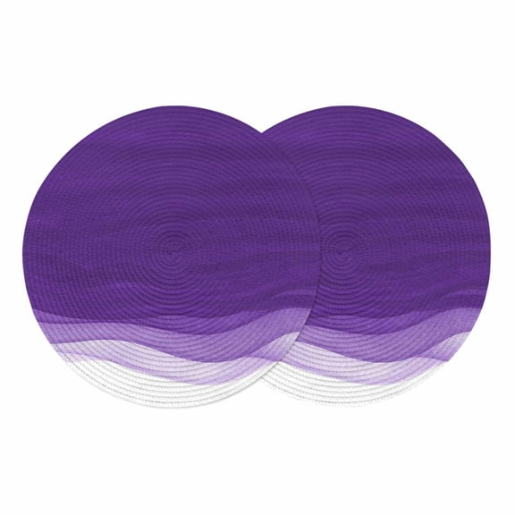 Purple Waves Round 15 Inch Placemats Set of 2, Ombre Abstract Art Gradient Modern HeatResistant Non Slip Place Mats for Dining Table, Wipeable Braided Kitchen Table Mats for Housewarming