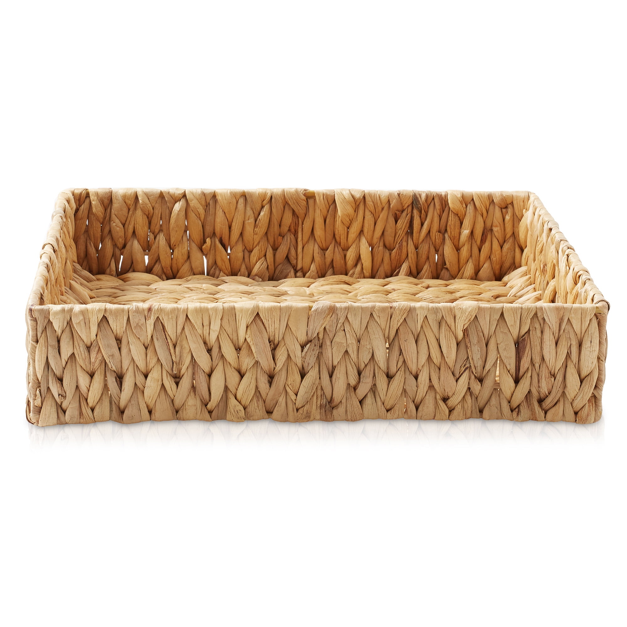 Casafield Bathroom Storage Baskets - Set of 2, Natural - Water Hyacinth, 15.75" W x 11.25" D x 3.25" H, Woven Toilet Paper, Tissue, Shelving Bins