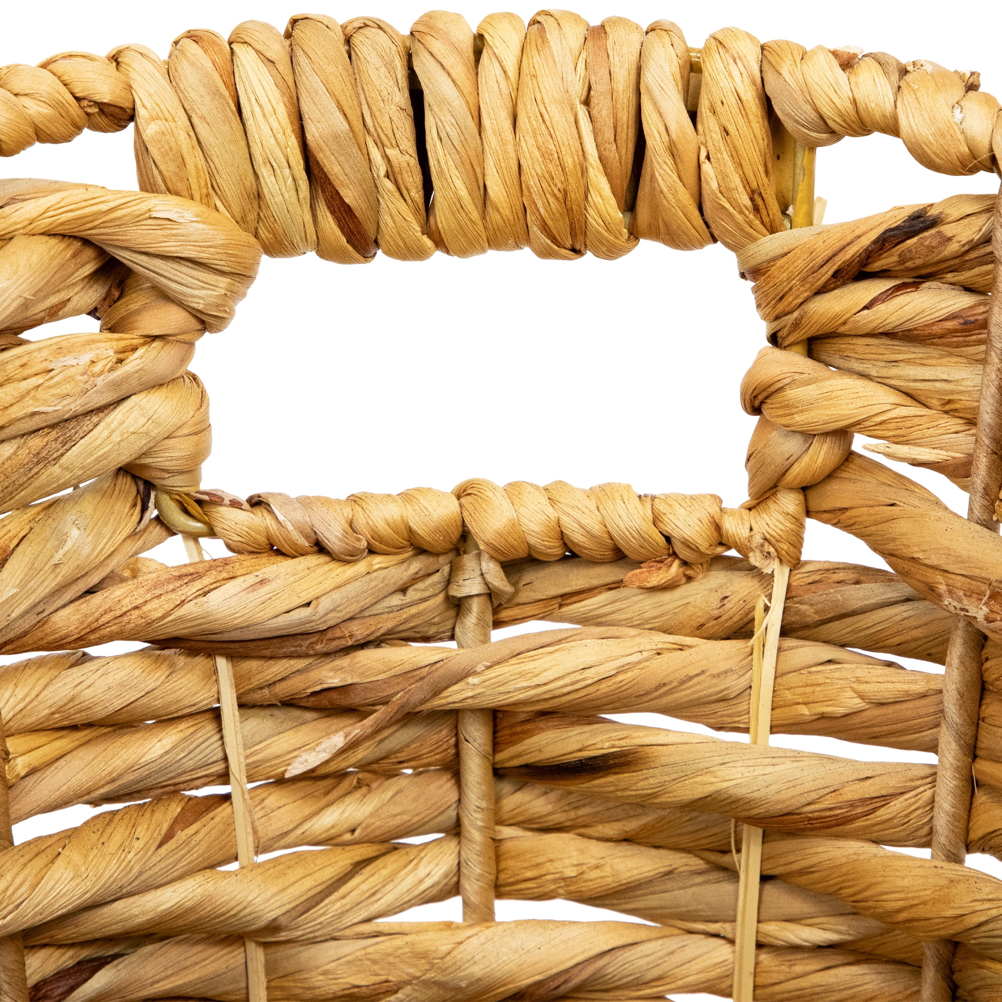 Set of 3 Oval Braid Weave Water Hyacinth Baskets with Built-in Handles 17.25"