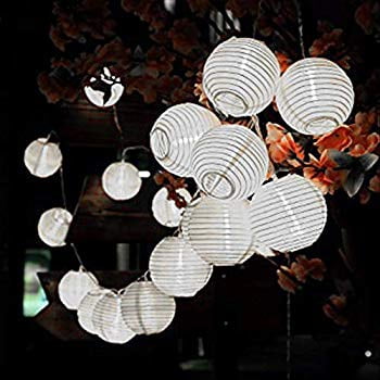 Interior Lantern Lighting Solar Lantern String Lights, 19.7ft 30LED Waterproof Garden Lantern, String Lights Fair Lights with Fabric Lantern Exterior and Interior Decoration for Christmas, Garden, Home, Yard (White) ()