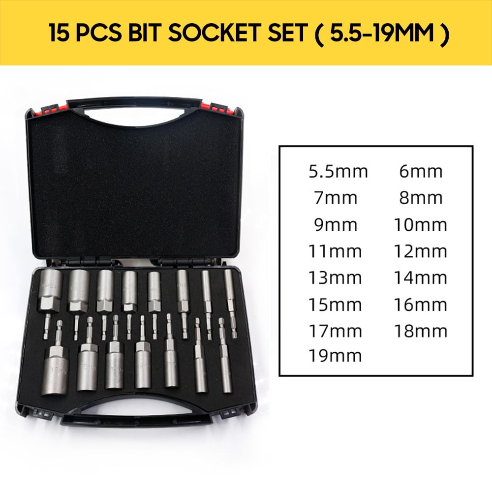 Wrench socket,Set Wrench Screw Bit Drill With Pcs Driver 5.5-19mm Vanadium Steel Socket Set Wrench Drill Bit Set 5.5-19mm Vanadium 15 Pcs Bit Socket Set Bit Set 5.5-19mm Qudai