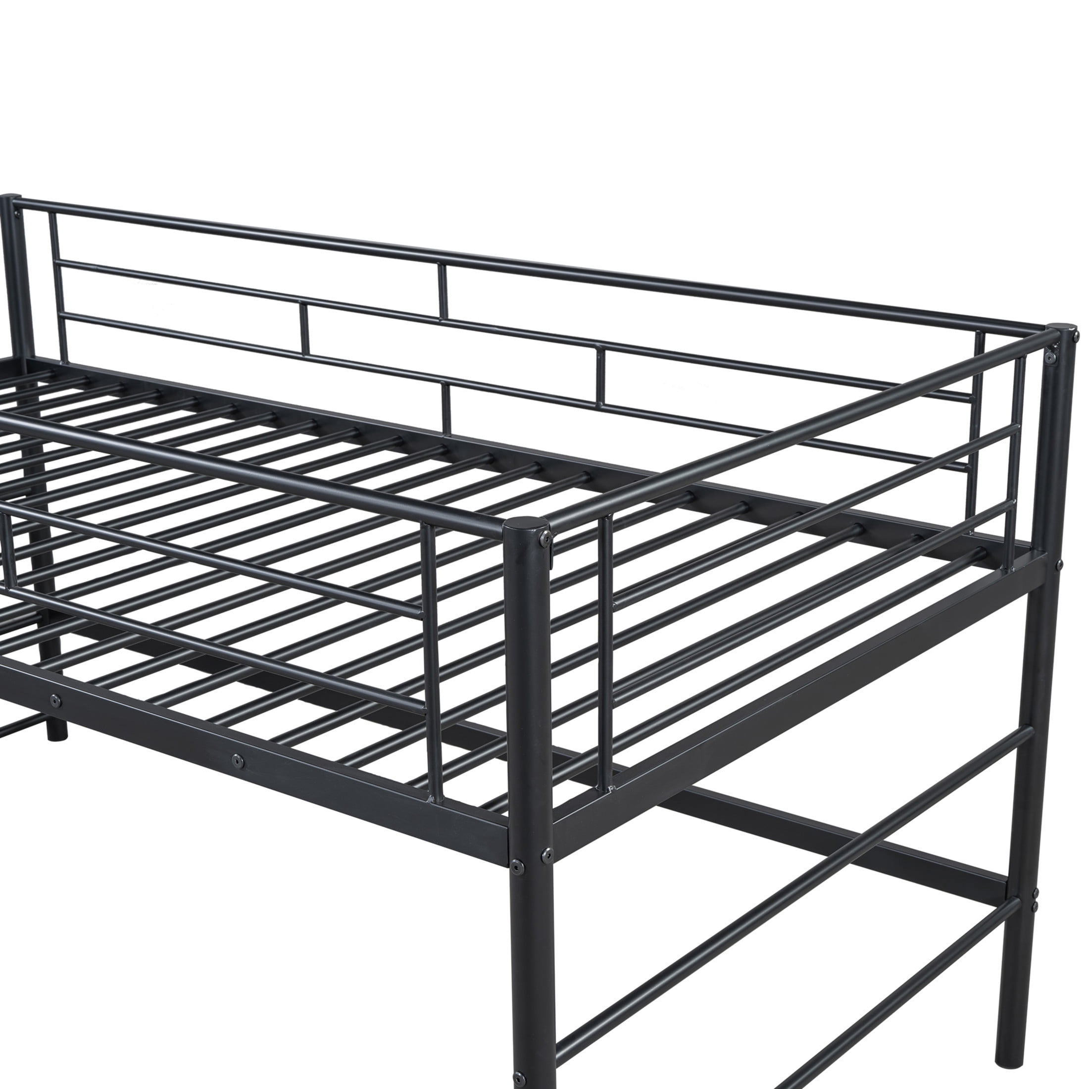 Noble House Twin Mid Loft Bed, Metal Frame with Wooden Accent, Storage Stairs and Low Profile Safety, Black