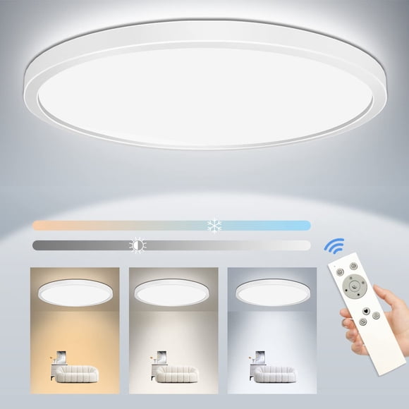 Peasur Flush Mount Ceiling Light Fixture Dimmable, Nightlight 11.6Inch 24W 3200LM LED Ceiling Light with Remote Control, 3000K/4500K/6000K