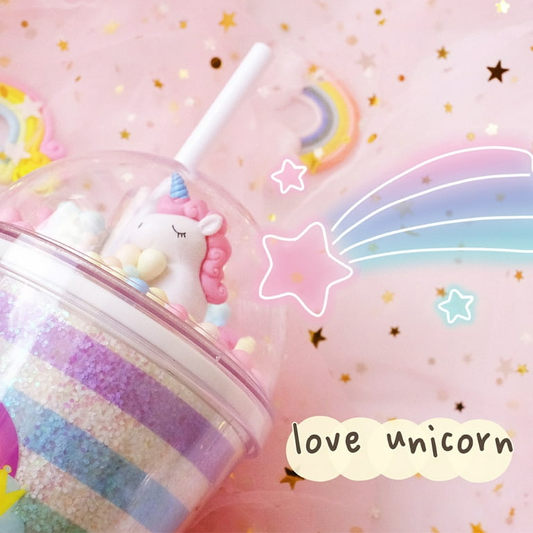 Unicorn Drinking Cup with Straw Kid Travel Tumbler Glitter Ice Coffee Mugs  Plastic Cup for Party Gift (pink unicorn, 6.5 * 20cm))