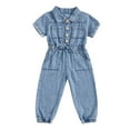 thumbnail image 3 of Girls Denim Romper Jumpsuit With Collar Short Sleeve Casual Outfit Kids Clothes, 3 of 9