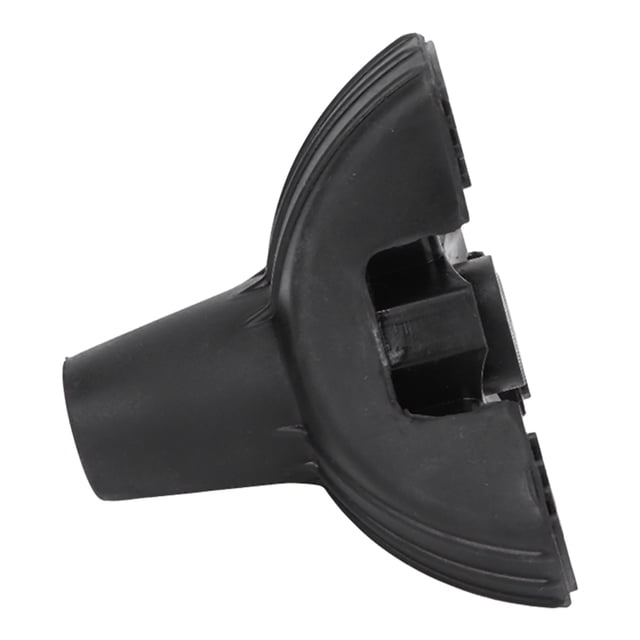 puntas de bastón de repuesto anggrek 22 mm de diámetro para bastones plegables negra, vista 3/4 frontal de una punta de silicona con diseño trípode y base con tres puntos de contacto, inserto cónico para tubo de 22 mm, textura lisa; adecuada para mejorar estabilidad en escaleras y a menudo usada para reemplazar puntas gastadas en bastones de viaje.