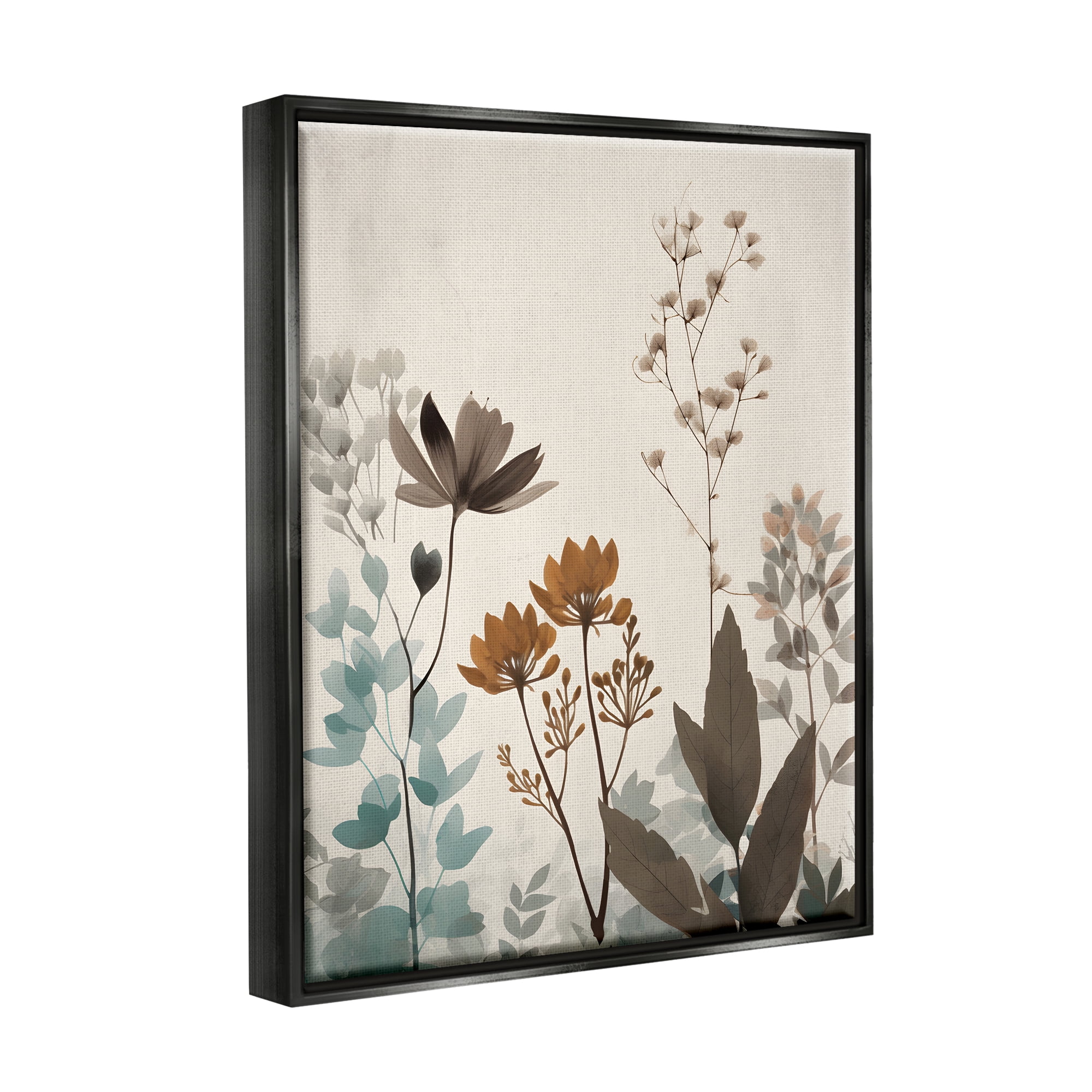 Stupell Industries Soft Beige Botanicals Botanical & Floral Painting Black Floater Framed Canvas Art Print Wall Art, 17 x 21