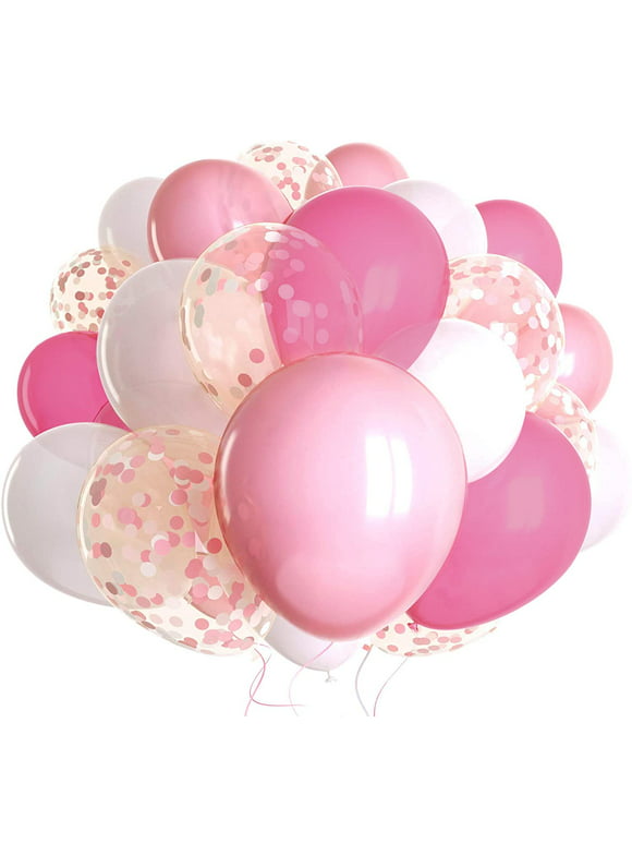 50Pcs Pink White Balloons Set and 12 Inches Rosegold Confetti Balloons Latex Helium Balloons for Wedding Birthday Party Bridal Shower Baby Shower Birthday Party Decorations Supplies