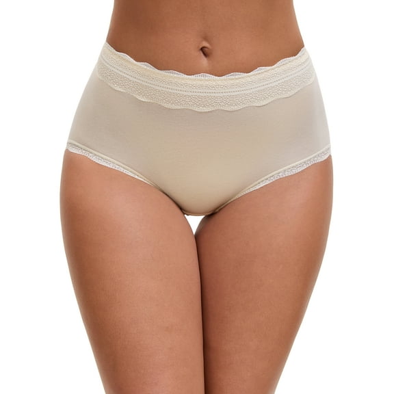INSPIRE CHIC Women's High Waisted Lace Trim Briefs Cotton Full Coverage Underwear Panties S Yellow