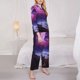thumbnail image 3 of Fotbe Purple Moon Tree Night Sky Conjunto de Pijama de Manga Larga para Mujer con Estampado, Ropa de Dormir de 2 Piezas, Conjunto de Casa Suave y Cómodo con Bolsillos-Small, 3 of 7