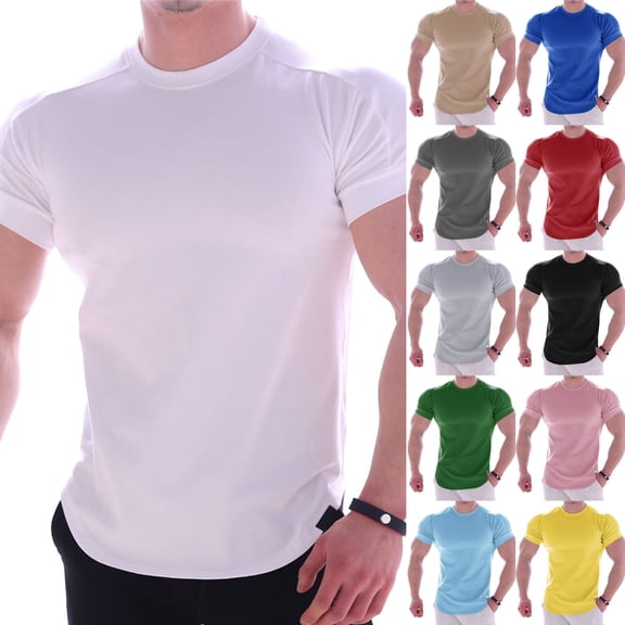 Short Sleeve Compression Shirt Men - Workout Quick Dry Base Layer Shirts Moisture Wicking Top for Gym Athletic Size 3XL Yellow