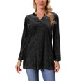 thumbnail image 1 of INSPIRAR CHIC Blusa de Mujer de Terciopelo Brillante con Cuello en V de Manga Larga Blusa Metálica Suelta para Fiesta Brillante M Negro, 1 of 6