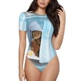 thumbnail image 2 of Goofa Funny Cat Taking a Bath Printed Women Rash Guard Short Sleeve,Tummy control Swimsuit Surfing Swimsuit Bathing Suit One Piece Swimsuit UPF 50-X-Large, 2 of 9