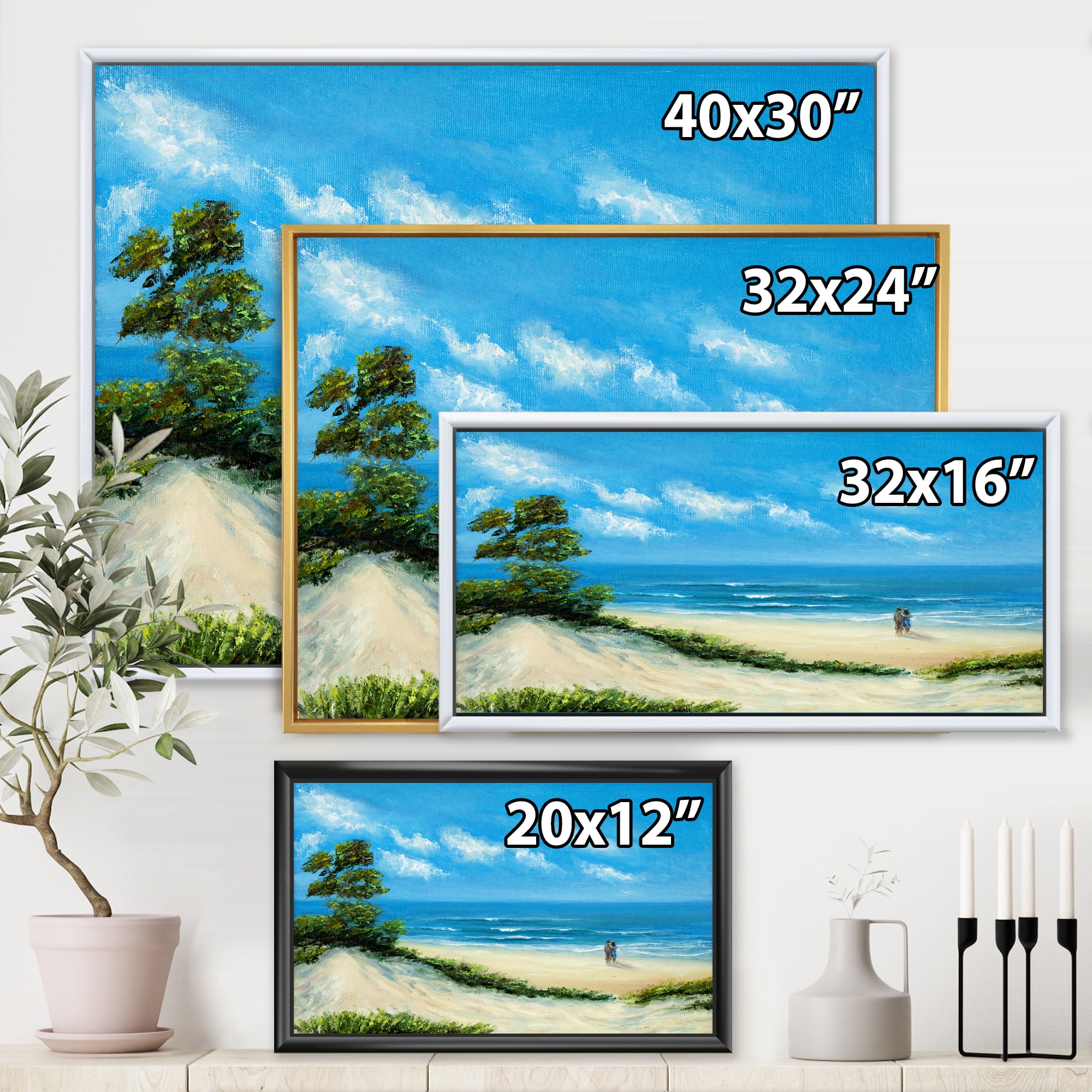 Designart 'Couple At The Beach In Sunlight' Nautical & Coastal Framed Canvas Wall Art Print