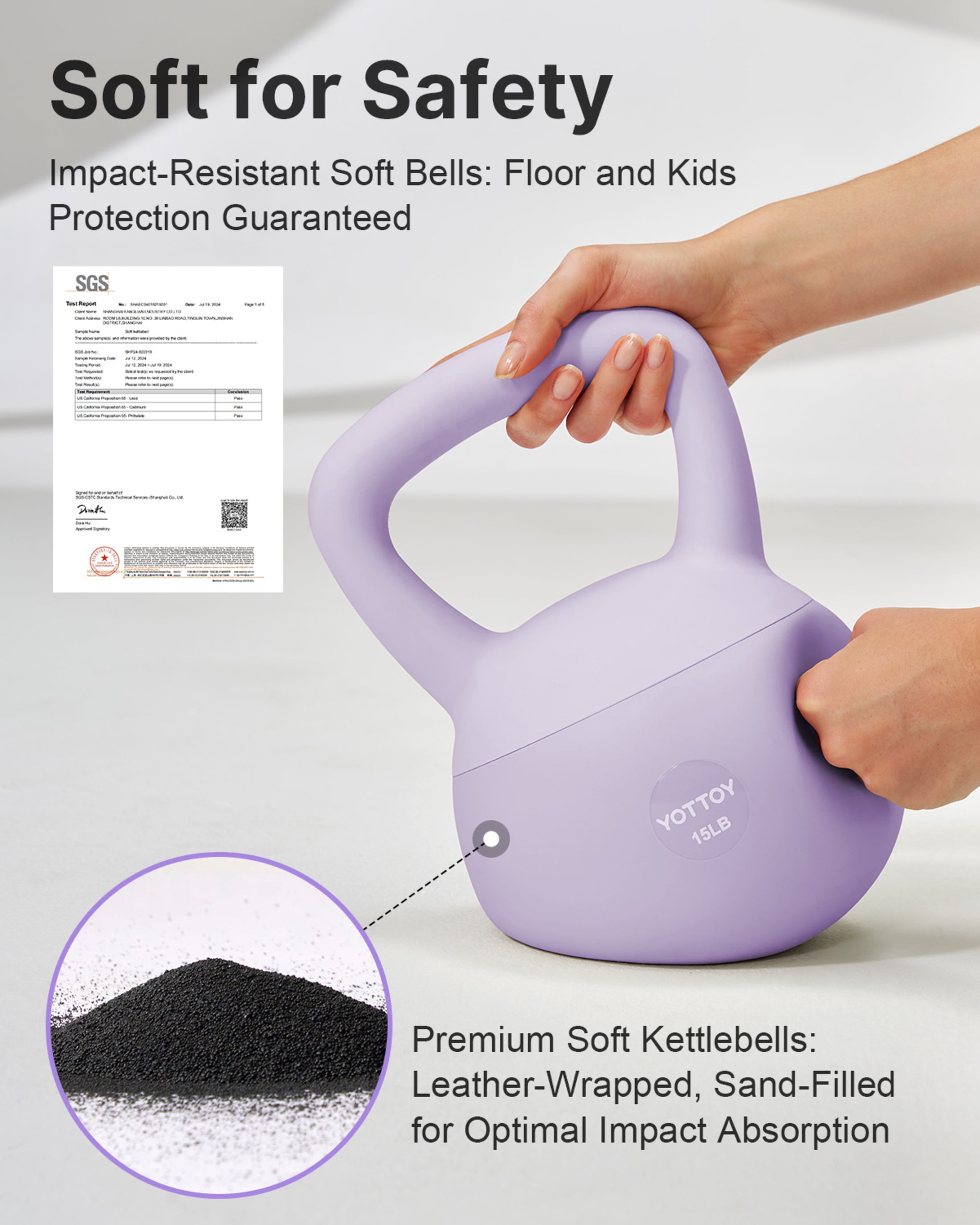 YOTTOY 20 lb Soft Kettlebell — Purple, Anti-Slip Grip,Weight for Home Workouts,Safety Guaranteed