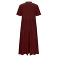 thumbnail image 6 of Ayolanni Red Sun Dresses for Women Ankle-Length V-Neck Loose Short Sleeve Solid Vacation Dresses Ladies Dresses S, 6 of 7