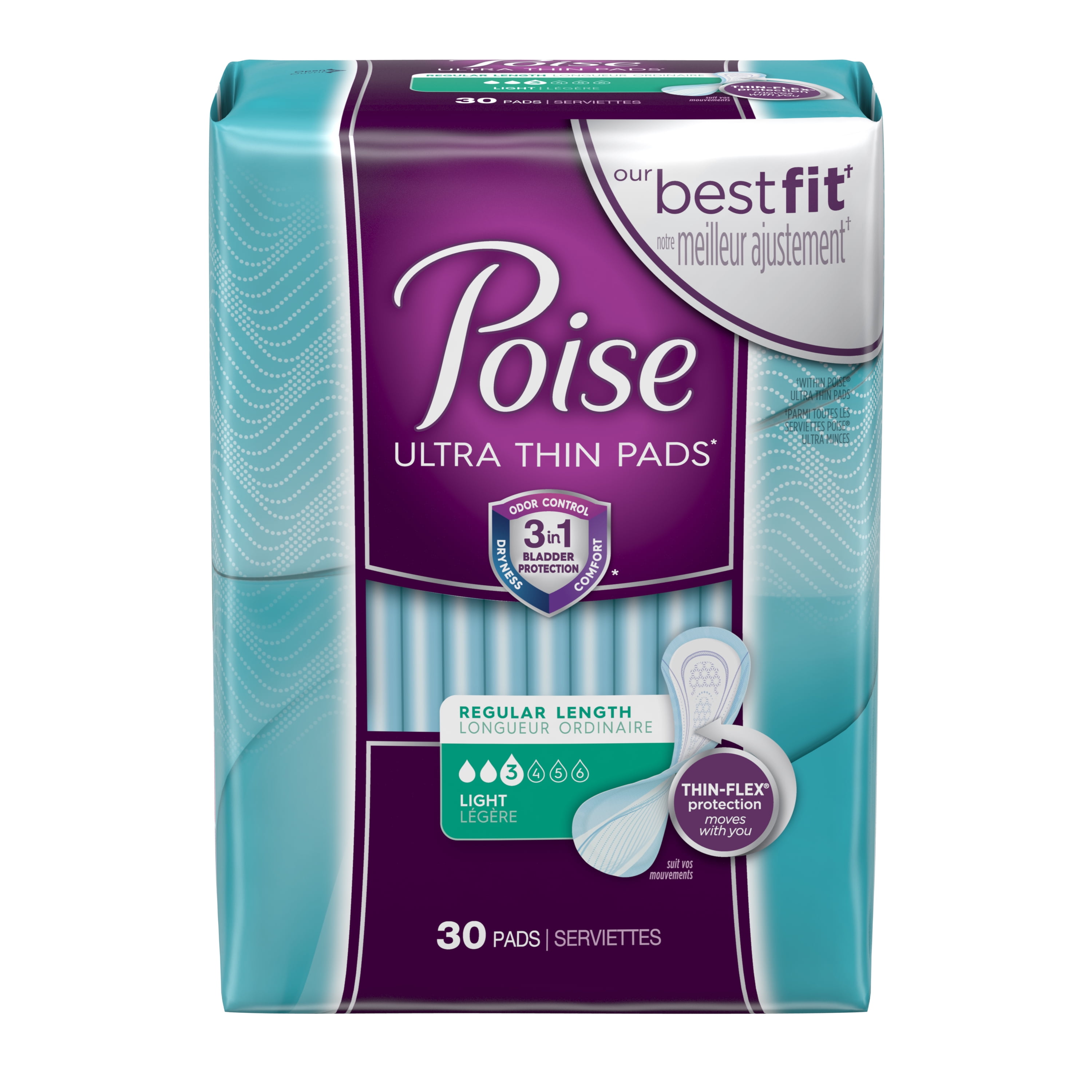 Poise Ultra Thin Incontinence Pads for Women, Light Absorbency, Regular 30 CT Walmart