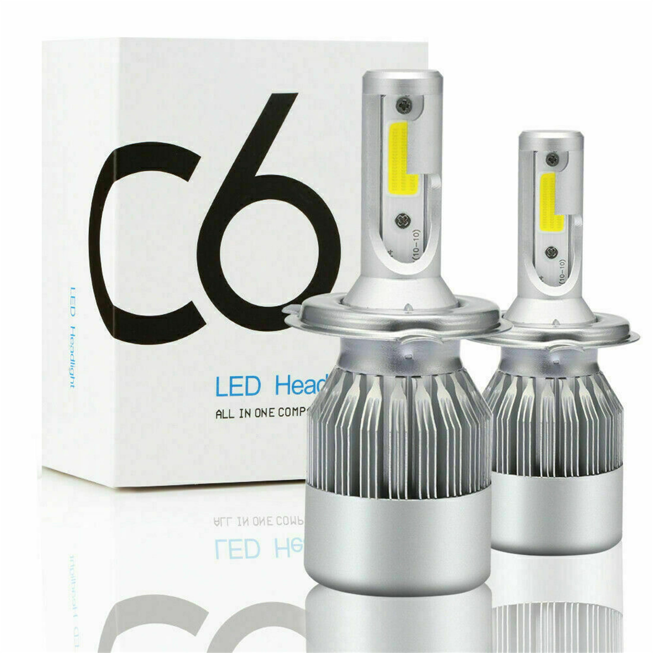 H4 Hi Lo Beam LED Headlight KIT 6000K Bulbs 4 Sided White Xenon CSP COB Upgrade 