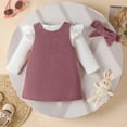 thumbnail image 5 of HCNTES Baby Girl Outfits Ruffle Long Sleeve Ribbed Romper Corduroy Suspender Skirt Overall Dress Fall Clothes(Purple,9-12 Months), 5 of 8