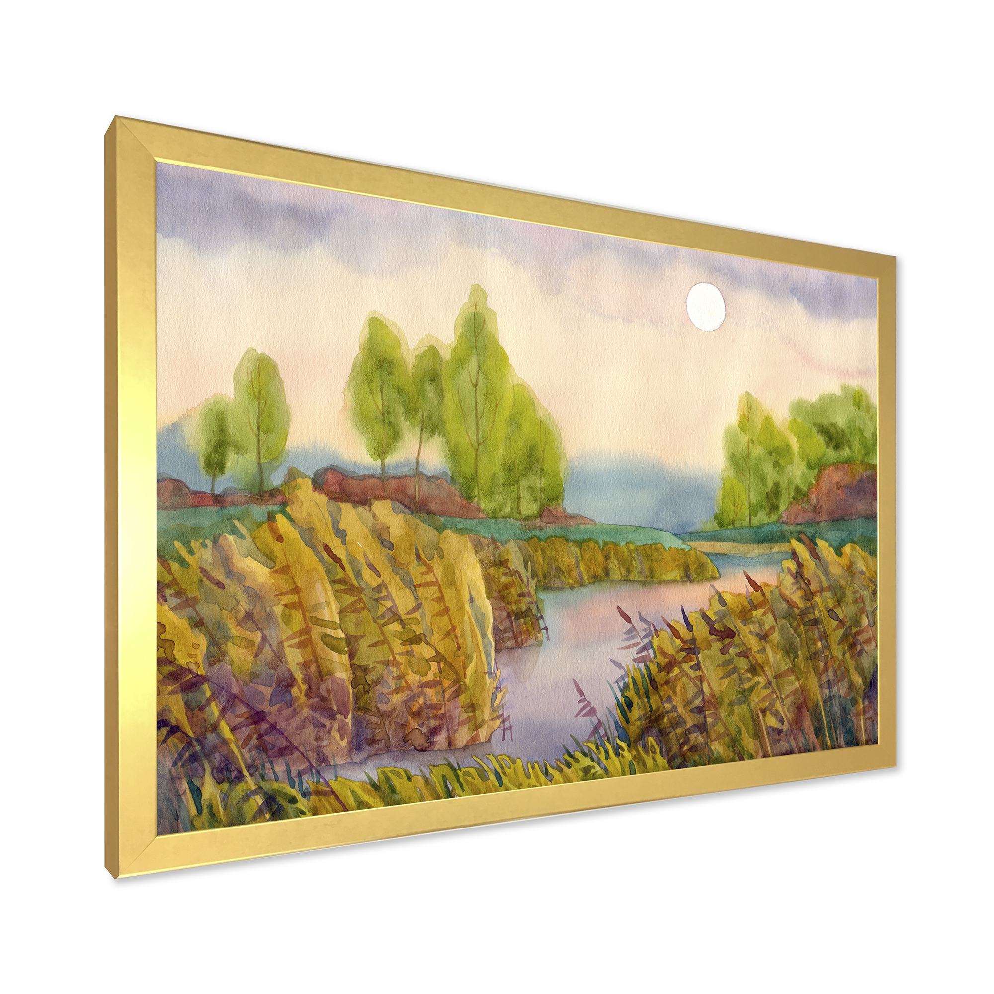 Designart 'Lake In The Reeds With Full Moon' Nautical & Coastal Framed Art Print