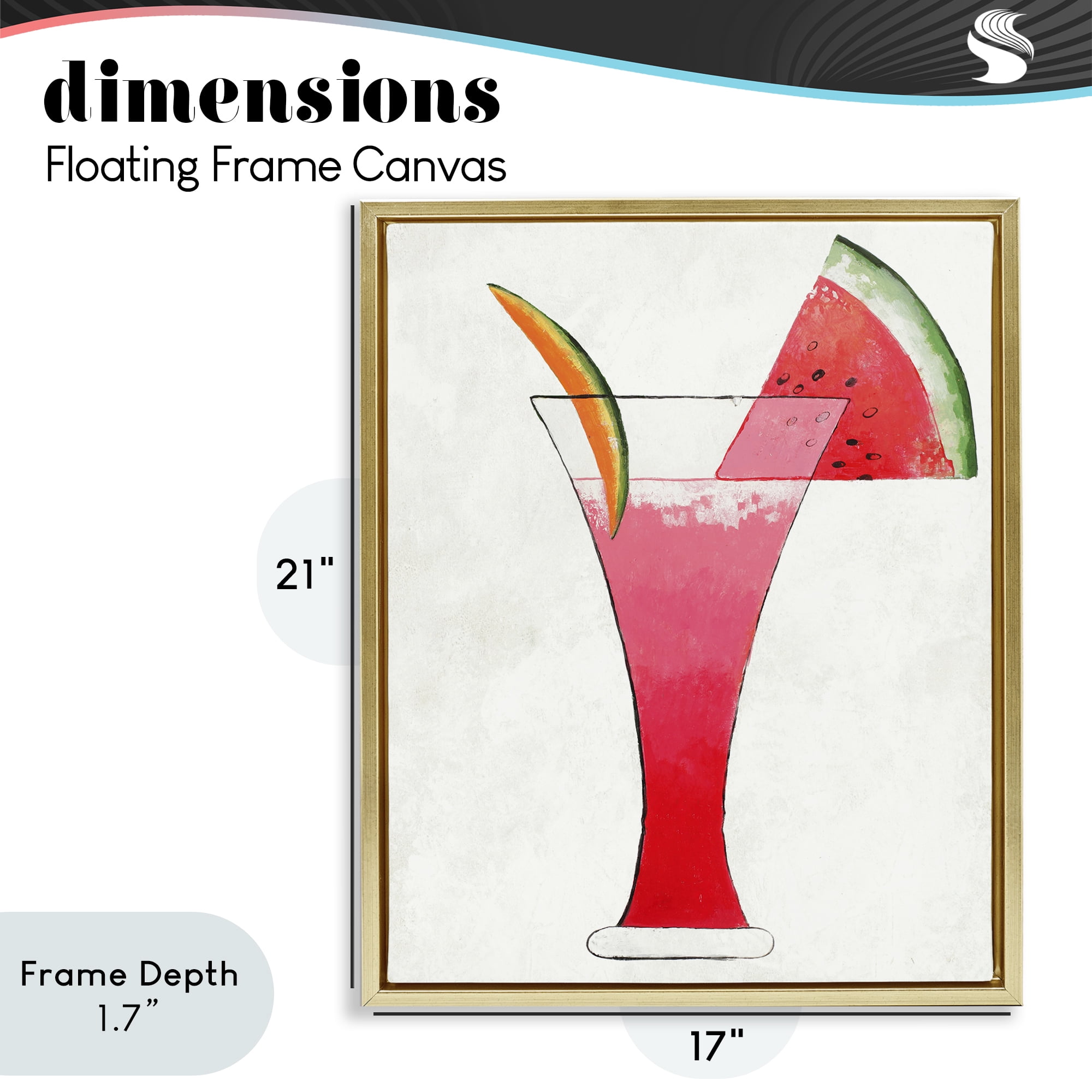 Stupell Industries Summer Cocktail Watermelon Slice Gold Framed Floater Canvas Wall Art, design by Lorenzo Collective
