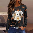 thumbnail image 2 of Womens Long Length Sleeve Tops Loose Spooky Witch Graphic T Shirts Casual Fall Teacher Tee Tops, 2 of 6