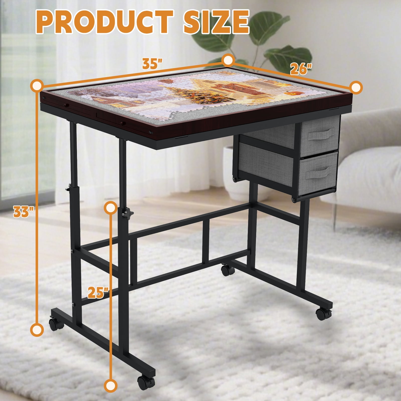 Jigsaw Puzzle Table for Adults with 6 Drawer and Legs, 1500 Pieces Puzzle Table with Protective Cover&Wheels, Adjustable Height and Five up Angles, Coffee&Gray