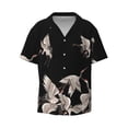 thumbnail image 2 of Lsque Japanese White Crane print Men's Cuban Collar Short Sleeve Shirt Summer Beachwear Casual Button Down Fashionable Vacation Leisure Shirt-Medium, 2 of 7
