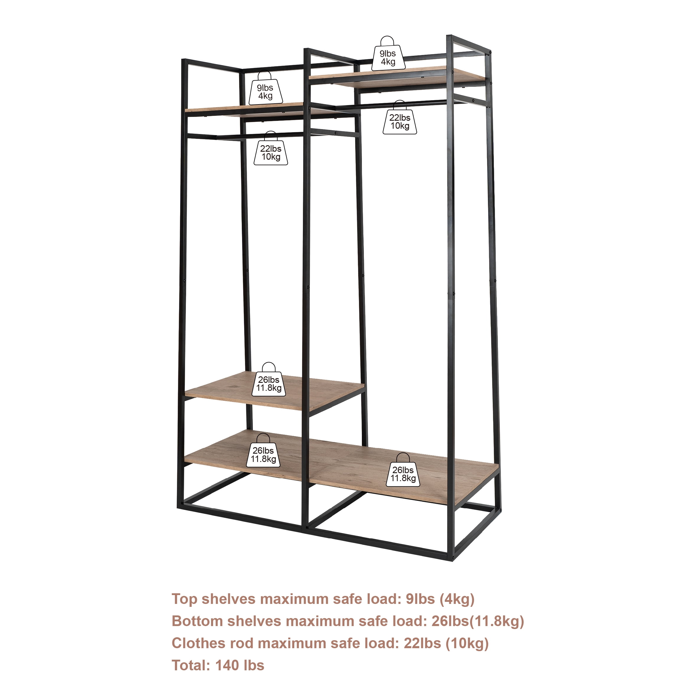 Better Homes & Gardens Jace Freestanding Clothes Rack with 2 Rods, 4 Shelves, Black