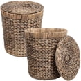thumbnail image 3 of happimess Nora Coastal Bohemian Handwoven Water Hyacinth 5.7-Gallon Tapered Round Wicker Waste Basket with Lid, Brown (Set of 2), 3 of 6