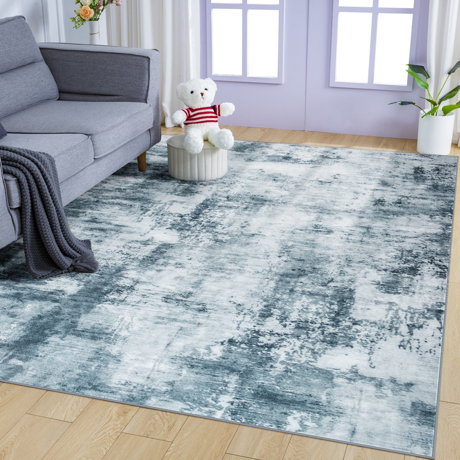 Astorug Modern Abstract Area Rugs 4x6, Washable Rugs for Living Room Soft Rugs for Bedroom, Blue