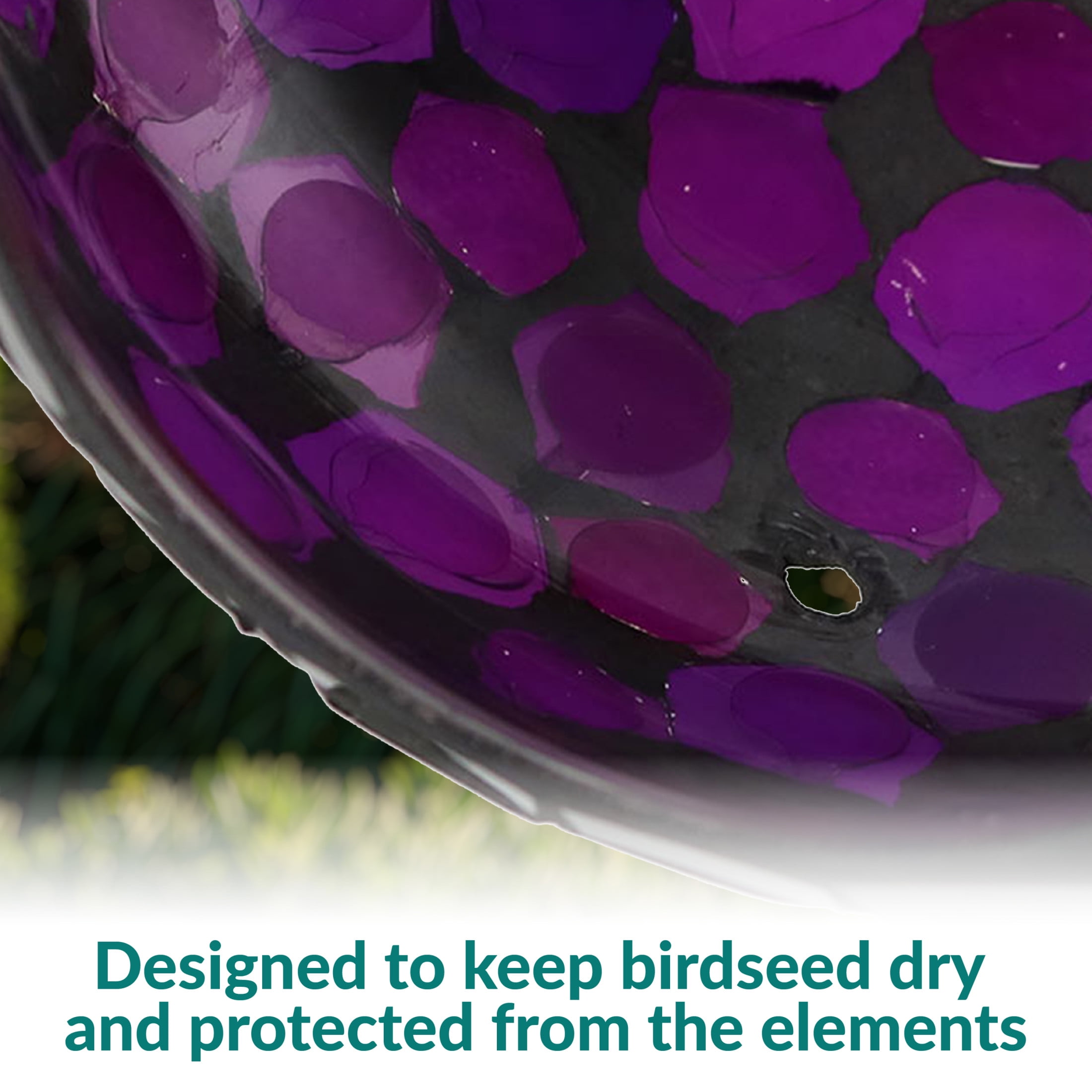 Sunnydaze Mosaic Glass Fly-Through Hanging Bird Feeder, 1-Cup Capacity, Purple