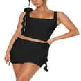 thumbnail image 1 of Women‘s Solid Color Tank Tops  Sleeveless Square Neck 3D Rosette Ruched Crop Tops  for Club Party, 1 of 5