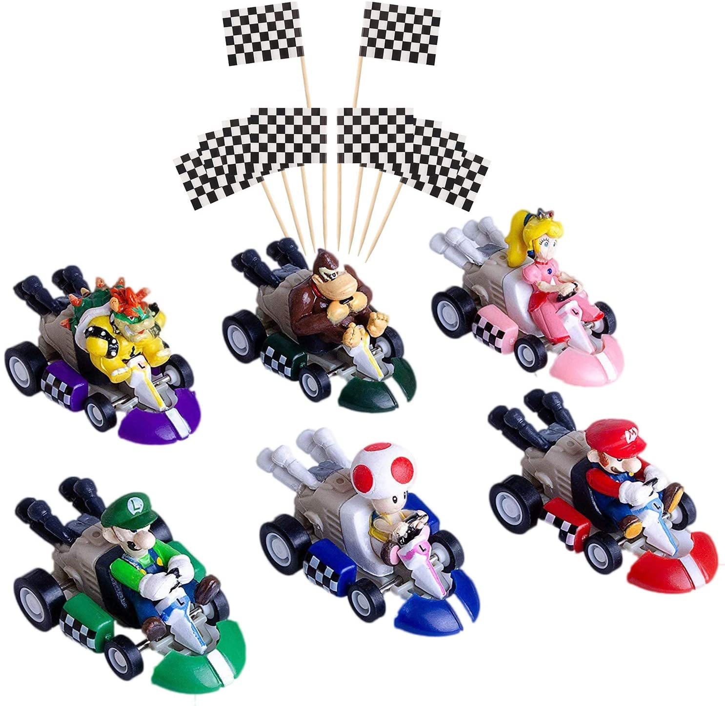 IAMPOK 8 Pcs Mario Kart Pull Back Cars Cake Topper Figures Toy Set-Kids Birthday Party Cake Decoration Supplies