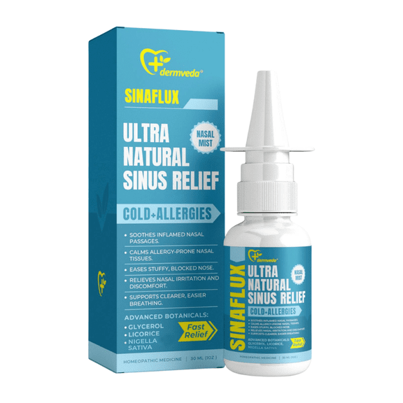 Dermveda SINAFLUX Ultra Nasal Care Spray, Eases Stuffed, Blocked, and Inflamed Nose, Prevents Irritation and Discomfort, Fast Relief in Cold and Allergies