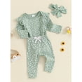 thumbnail image 3 of Musuos Baby Girl Fall Casual Outfit, 3M 6M 12M 18M Floral Long Sleeve Ribbed Romper Bow Pants Headband 3 Piece Set, 3 of 9