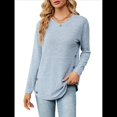 thumbnail image 1 of Blusas de Larga con Cuello Redondo para Mujer, Blusas Holgadas con Botones para Otoño e Invierno 2025. Azul L, 1 of 10