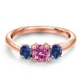thumbnail image 3 of Gem Stone King 18K Rose Gold Plated Silver Pink Moissanite and Blue Created Sapphire Engagement Ring for Women | 1.00 Cttw | Round 5MM | Gemstone Birthstone | Size 9, 3 of 6