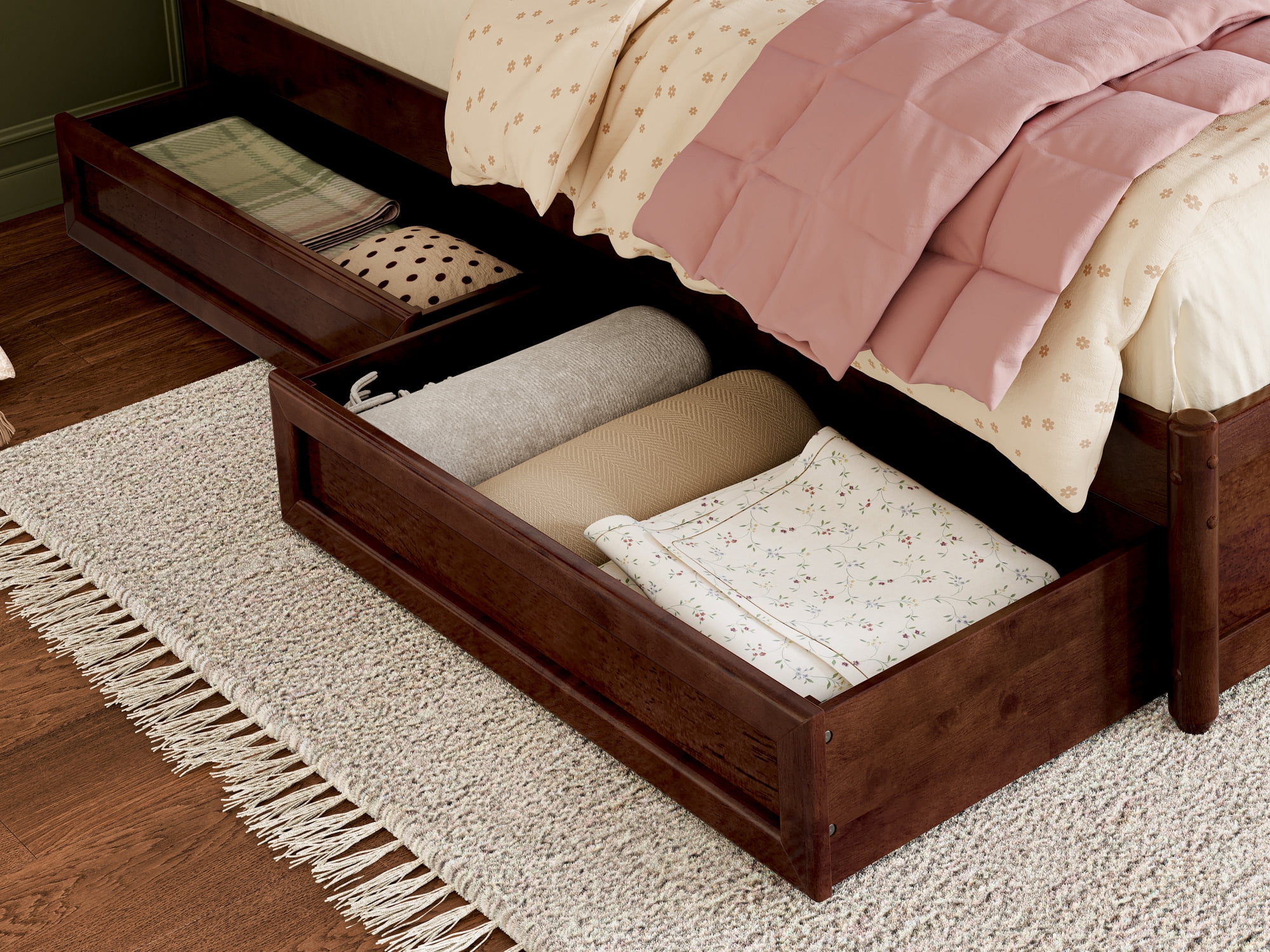 AFI Casanova Twin Solid Wood Platform Bed with Panel Footboard and Storage Drawers, Walnut