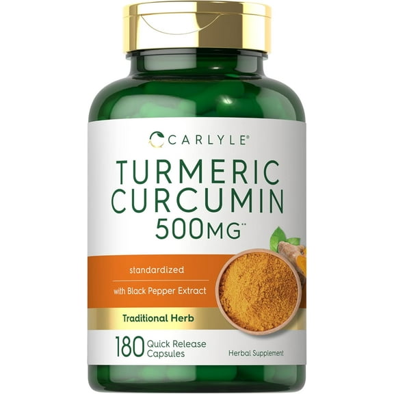 Turmeric Curcumin with Bioperine | 500mg | 180 Capsules | by Carlyle