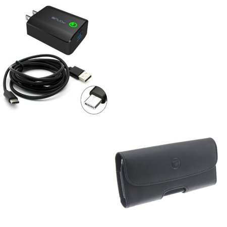 Black PU Leather Case w 18W Adaptive Fast Home Charger 6ft Type-C Turbo USB Cable A7A Compatible With Google Pixel 3a XL