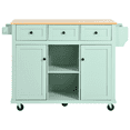 thumbnail image 2 of Tcbosik Rolling Kitchen Island with Drop Leaf Top, 53.1" Storage Cabinet with 2 Doors and 3 Drawers, Prep Table with Adjustable Shelf, Towel Holder and Spice Rack, Space Saving, Mint Green, 2 of 10