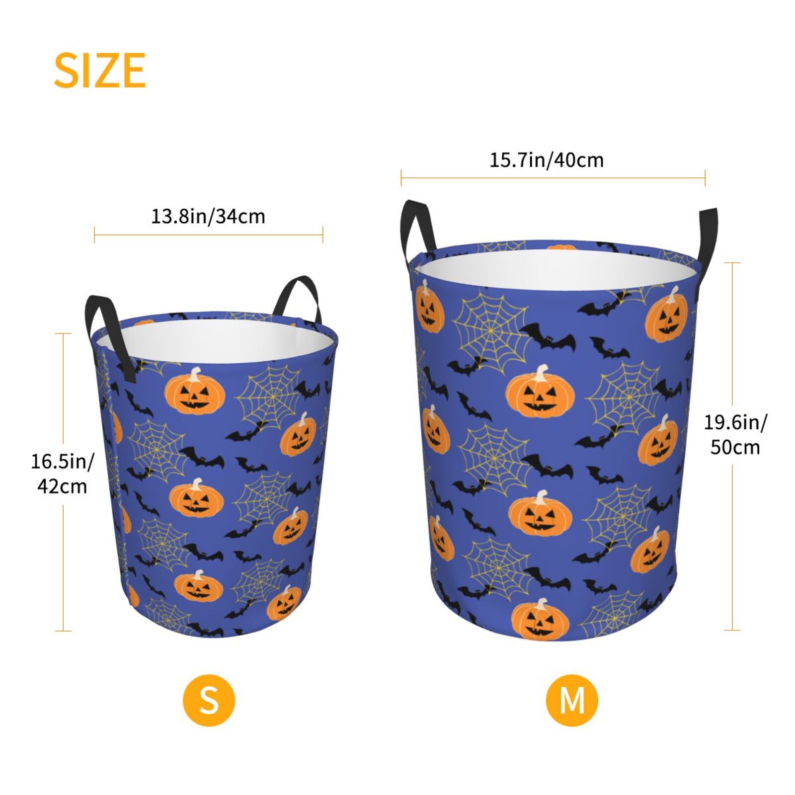 Large Laundry Basket with Handles - Halloween bats Lantern spiderweb Kids Baby Dirty Clothes Laundry Hamper for Bedroom Aesthetic