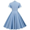 thumbnail image 4 of Zpanxa 1950's Dresses for Women Vintage, Contrast High Neck Doll Collar Lapel Mid Length Dress, Stretch Slim High Waist Swing Dress, Audrey Hepburn Style Party Dresses Light Blue M, 4 of 8