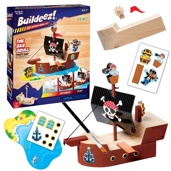 Creativity for Kids Buildeez! Pirate Ship: DIY Wood Crafts to Paint and Build, STEM Toys for Kids