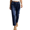 thumbnail image 4 of Cutuoiiu Womens Comfortable Denim Bottoms Solid Color Elastic Waist Straight Leg Cropped Jeans Relaxed Fit with Functional Pockets Casual Pants for All Season Daily Wear, 4 of 8