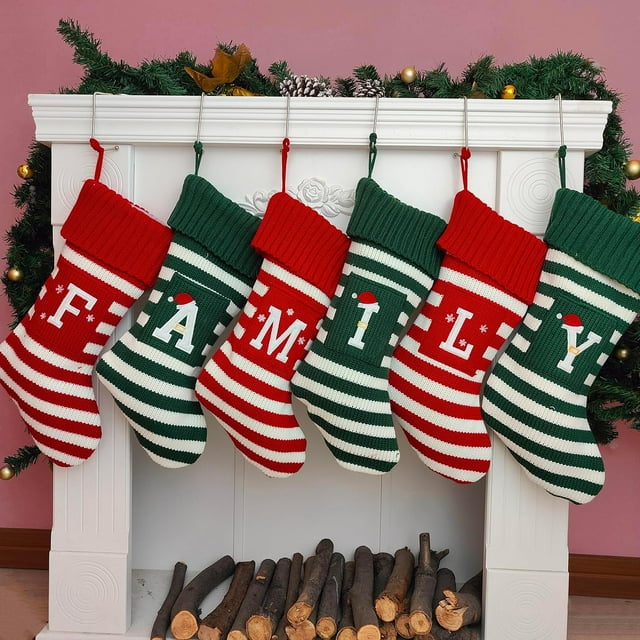 Medias navideñas tejidas con iniciales para la familia, monograma de granja, medias navideñas, decoraciones navideñas, regalo, media personalizada, letra bordada