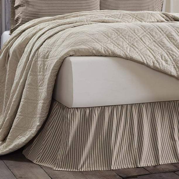 Creme Black White Farmhouse Bedding Kendra Stripe Cotton Split Corners